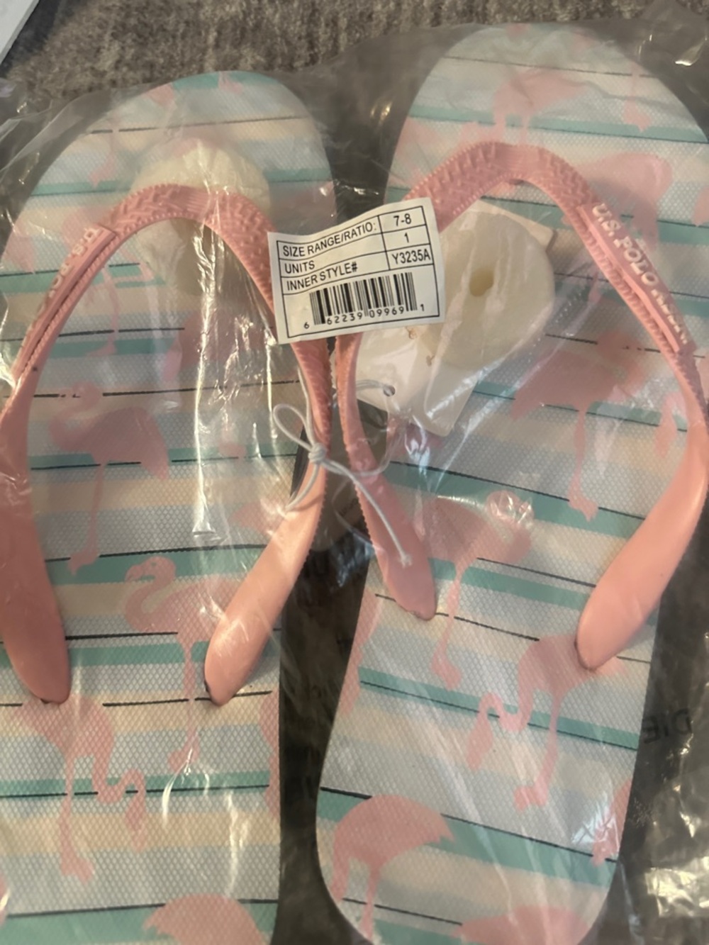 U.S. Polo Assn. White and Brown Logo Flip Flops